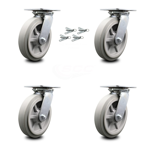 8 Inch Thermoplastic Rubber Caster Set with Ball Bearings and Swivel Locks SCC